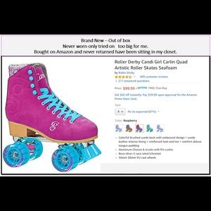Pink/raspberry Candi roller skates size 8 new
